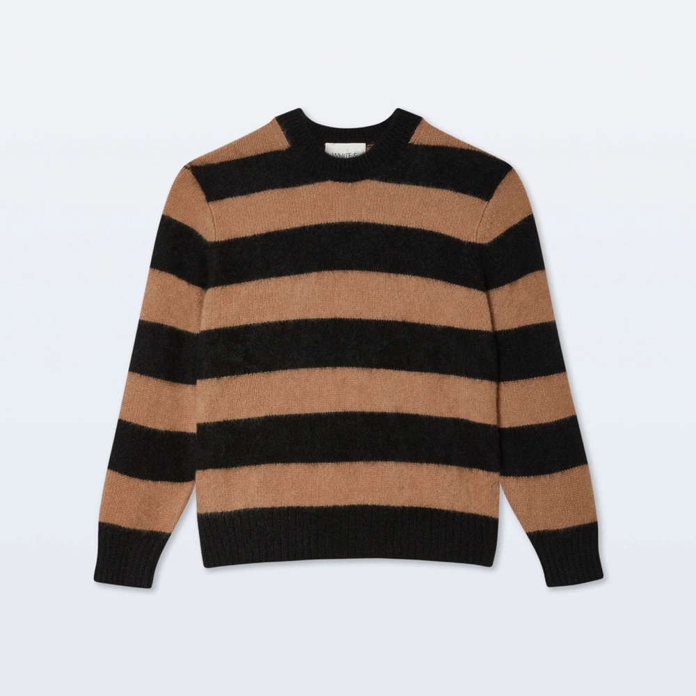 NWT White + Warren Black and Natural Striped Crewneck Sweater L - Picture 6 of 6